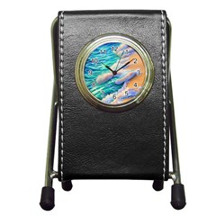 Waves At The Ocean s Edge Pen Holder Desk Clock by GardenOfOphir