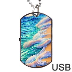 Waves At The Ocean s Edge Dog Tag Usb Flash (one Side) by GardenOfOphir