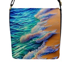 Waves At The Ocean s Edge Flap Closure Messenger Bag (l) by GardenOfOphir