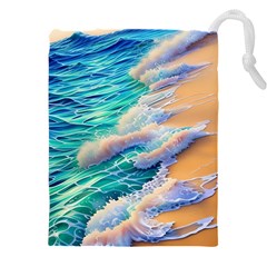 Waves At The Ocean s Edge Drawstring Pouch (4xl) by GardenOfOphir