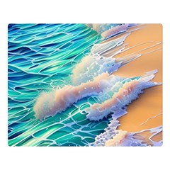 Waves At The Ocean s Edge One Side Premium Plush Fleece Blanket (large) by GardenOfOphir