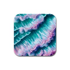 Summer Waves In Pink Iii Rubber Square Coaster (4 Pack) by GardenOfOphir