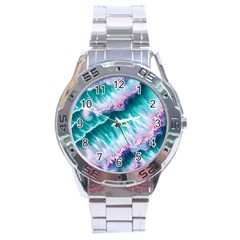 Summer Waves In Pink Iii Stainless Steel Analogue Watch by GardenOfOphir