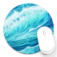 Blue Ocean Wave Watercolor Ii Round Mousepad by GardenOfOphir