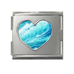 Blue Ocean Wave Watercolor Ii Mega Link Heart Italian Charm (18mm) by GardenOfOphir