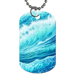 Blue Ocean Wave Watercolor Ii Dog Tag (one Side) by GardenOfOphir