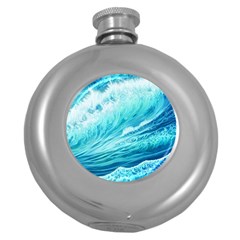 Blue Ocean Wave Watercolor Ii Round Hip Flask (5 Oz) by GardenOfOphir