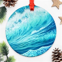 Blue Ocean Wave Watercolor Ii Round Ornament (two Sides) by GardenOfOphir