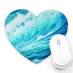 Blue Ocean Wave Watercolor Ii Heart Mousepad by GardenOfOphir