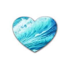 Blue Ocean Wave Watercolor Ii Rubber Coaster (heart) by GardenOfOphir