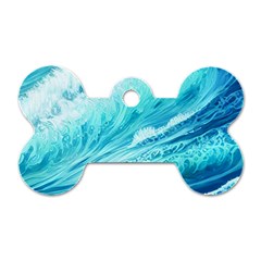 Blue Ocean Wave Watercolor Ii Dog Tag Bone (one Side) by GardenOfOphir