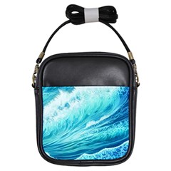 Blue Ocean Wave Watercolor Ii Girls Sling Bag by GardenOfOphir