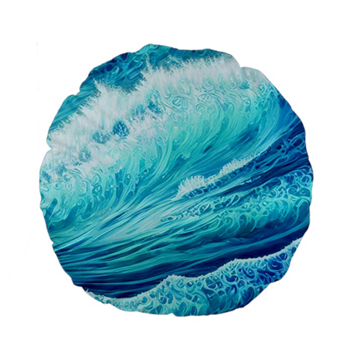 Blue Ocean Wave Watercolor Ii Standard 15  Premium Flano Round Cushions