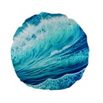 Blue Ocean Wave Watercolor Ii Standard 15  Premium Flano Round Cushions Back