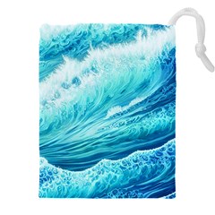 Blue Ocean Wave Watercolor Ii Drawstring Pouch (4xl) by GardenOfOphir