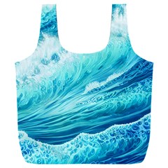 Blue Ocean Wave Watercolor Ii Full Print Recycle Bag (xxl) by GardenOfOphir