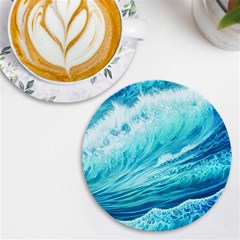 Blue Ocean Wave Watercolor Ii Uv Print Round Tile Coaster by GardenOfOphir