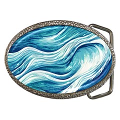 Abstract Blue Ocean Waves Belt Buckles