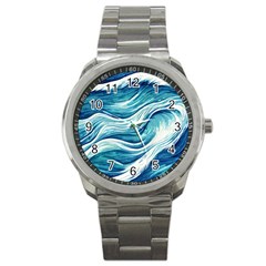 Abstract Blue Ocean Waves Sport Metal Watch