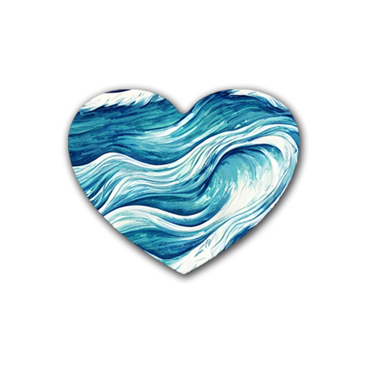 Abstract Blue Ocean Waves Rubber Heart Coaster (4 pack)