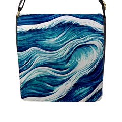 Abstract Blue Ocean Waves Flap Closure Messenger Bag (L)