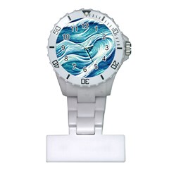 Abstract Blue Ocean Waves Plastic Nurses Watch by GardenOfOphir