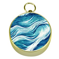 Abstract Blue Ocean Waves Gold Compasses by GardenOfOphir