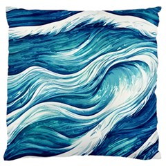 Abstract Blue Ocean Waves Standard Premium Plush Fleece Cushion Case (One Side)