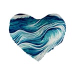 Abstract Blue Ocean Waves Standard 16  Premium Flano Heart Shape Cushions Front