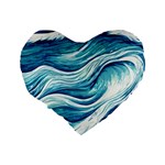 Abstract Blue Ocean Waves Standard 16  Premium Flano Heart Shape Cushions Back