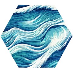 Abstract Blue Ocean Waves Wooden Puzzle Hexagon