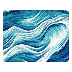 Abstract Blue Ocean Waves One Side Premium Plush Fleece Blanket (Large)