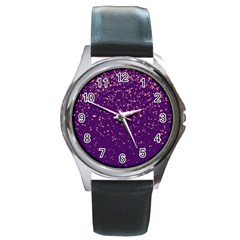 Purple Glittery Backdrop Scrapbooking Sparkle Round Metal Watch by Ravend