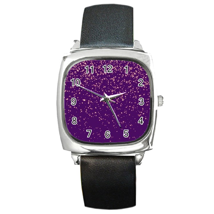 Purple Glittery Backdrop Scrapbooking Sparkle Square Metal Watch