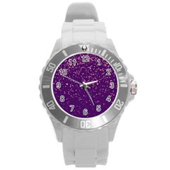 Purple Glittery Backdrop Scrapbooking Sparkle Round Plastic Sport Watch (l) by Ravend