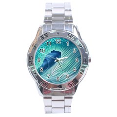 Summer Ocean Waves Stainless Steel Analogue Watch by GardenOfOphir