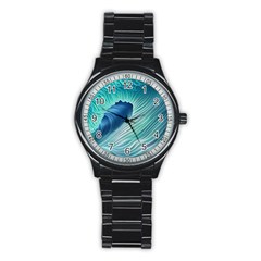 Summer Ocean Waves Stainless Steel Round Watch by GardenOfOphir