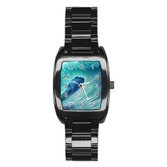 Summer Ocean Waves Stainless Steel Barrel Watch by GardenOfOphir