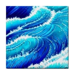 Simple Blue Ocean Wave Tile Coaster by GardenOfOphir