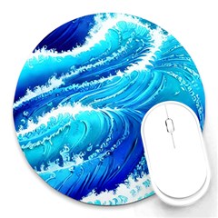 Simple Blue Ocean Wave Round Mousepad by GardenOfOphir