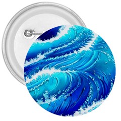 Simple Blue Ocean Wave 3  Buttons by GardenOfOphir