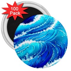 Simple Blue Ocean Wave 3  Magnets (100 Pack) by GardenOfOphir