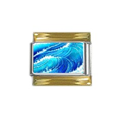 Simple Blue Ocean Wave Gold Trim Italian Charm (9mm) by GardenOfOphir