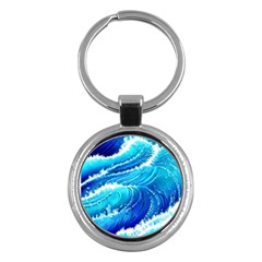 Simple Blue Ocean Wave Key Chain (round) by GardenOfOphir