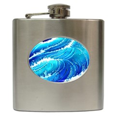 Simple Blue Ocean Wave Hip Flask (6 Oz) by GardenOfOphir