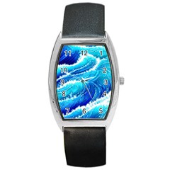 Simple Blue Ocean Wave Barrel Style Metal Watch by GardenOfOphir