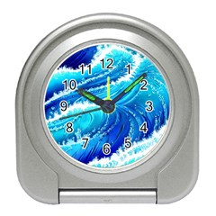 Simple Blue Ocean Wave Travel Alarm Clock by GardenOfOphir