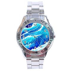 Simple Blue Ocean Wave Stainless Steel Analogue Watch by GardenOfOphir