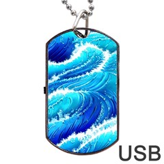 Simple Blue Ocean Wave Dog Tag Usb Flash (one Side) by GardenOfOphir