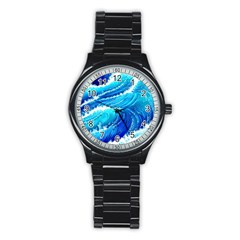 Simple Blue Ocean Wave Stainless Steel Round Watch by GardenOfOphir